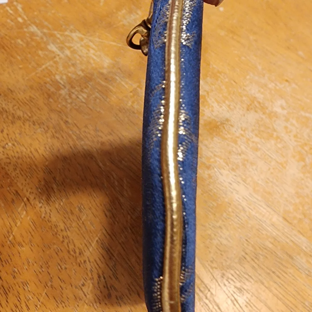 Coach Navy Blue Glitter Script Heart Wristlet - Picture 5 of 10
